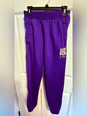 Purple Fleece Joggers with Embroidered LSU Tiger Logo.